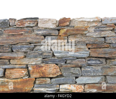 Bottom side edge part of stonework wall background with rough stone texture isolated on top Stock Photo