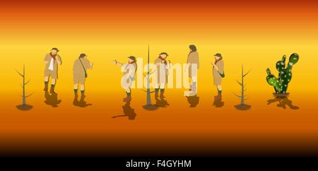 Set of Tourists in a Safari. Vector Illustration. Stock Vector