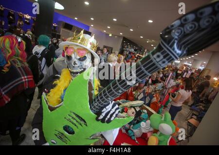 Frankfurt, Germany. 17th Oct, 2015. A cosplayer dressed as 'Brook' (Comic One Piece) walks across the fair stand for comic and cosplay fans during the 2015 Frankfurt Book Fair in Frankfurt, Germany, 17 October 2015. Photo: Fredrik von Erichsen/dpa/Alamy Live News Stock Photo