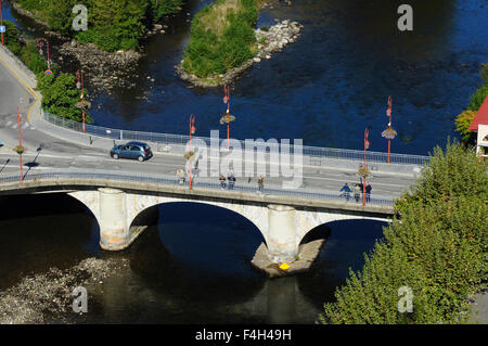 Road bridge over the River Ariege in the town of Tarascon, Ariege, Midi-Pyrenees, France Stock Photo