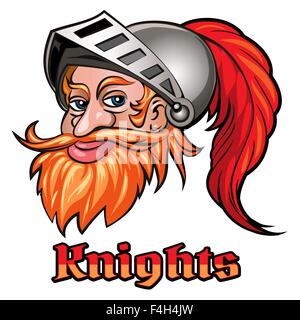 Knight head in helmet and wording Knights. Colorful illustration. Stock Vector