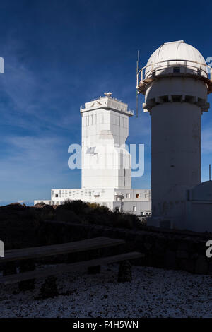 Two of the telescopes at the Canarian Astrophysics Institute in Izana, Tenerife, canary Islands, Spain. Stock Photo