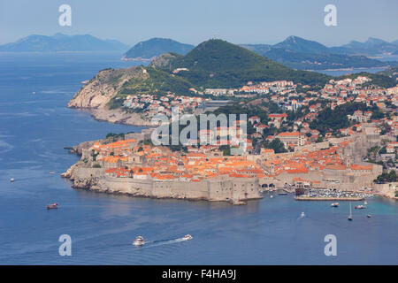 Dubrovnik, Dubrovnik-Neretva County, Croatia.  Overall view of the old city and the port.  The old city of Dubrovnik is a UNESCO Stock Photo