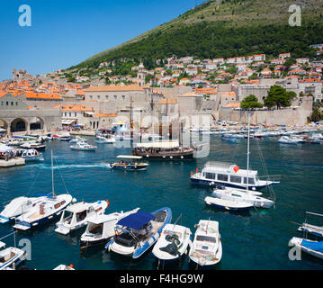 Dubrovnik, Dubrovnik-Neretva County, Croatia. Boats in the Old Port.  The old city of Dubrovnik is a UNESCO World Heritage Site. Stock Photo