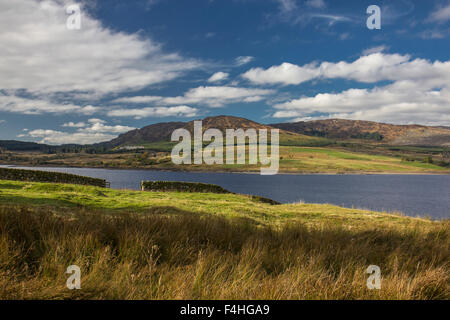 Clatteringshaws Loch from Benniguinea in the Galloway Forest Park, Dumfries and Galloway, Scotland, UK. Stock Photo