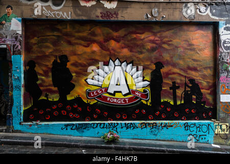 Melbourne, Australia - April 25, 2015: Photograph of a graffiti for the ANZAC day commemorating soldiers who fought and died all Stock Photo
