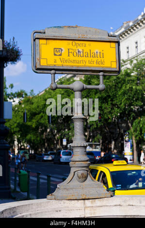 A sign of the Opera underground train station, Budapest, Hungary. Stock Photo