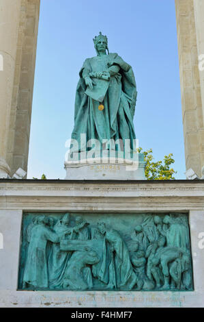 Statue of Andrew II also known as Andrew of Jerusalem in the Heroes Square, Budapest, Hungary. Stock Photo