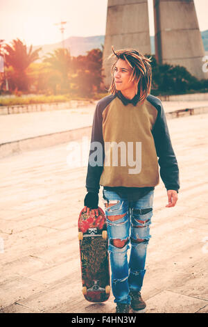 young guy in a Concept of new trends retro nostalgic filtered look Stock Photo