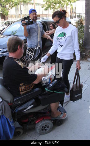 Janice Dickinson shopping for new sunglasses in Beverly Hills wearing a bulldog motif sweatshirt  Featuring: Janice Dickinson Where: Los Angeles, California, United States When: 17 Aug 2015 Stock Photo