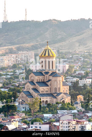 The Holy Trinity Cathedral of Tbilisi (aka Tsminda Sameba cathedral) the main cathedral in Tbilisi, the capital of Georgia. Stock Photo