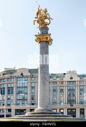 Liberty monument depicting St George slaying a dragon in Tavisupleba Square (Freedom Square) in Tbilisi, the capital of Georgia. Stock Photo