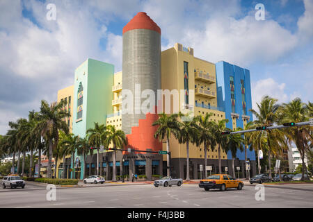 Buildings on Washington Avenue, South Beach, Miami Beach, Miami, Florida, United States of America, North America Stock Photo
