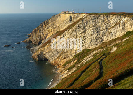 Cliffs and lighthouse. Vidio cape. Cudillero. Cantabrian Sea. Asturias provence. Spain. Europe Stock Photo
