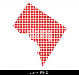 A map of the state of Washington DC created from a series of red dots over a white background Stock Photo