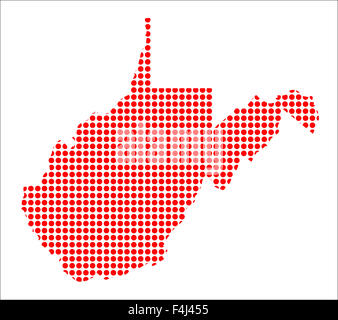 A map of the state of West Virginia created from a series of red dots over a white background Stock Photo