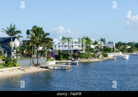 Houses by canal, Surfers Paradise, Gold Coast, Queensland, Australia Stock Photo