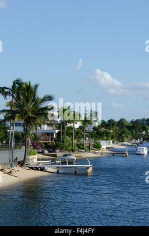 Houses by canal, Surfers Paradise, Gold Coast, Queensland, Australia Stock Photo