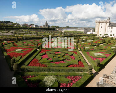 Formal gardens at the Chateau de Villandry, UNESCO World Heritage Site, Loire Valley near Tours, Indre et Loire, Centre, France Stock Photo