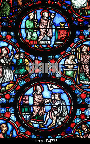 Stained glass from the 13th century of Jesus Christ, Chapel of Our Lady, Beauvais Cathedral, Picardy, France, Europe Stock Photo