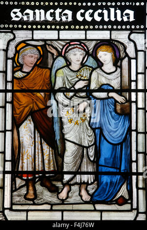 Stained glass of St. Cecilia, Oxford's Cathedral at Christ Church College, Oxford, Oxfordshire, England, United Kingdom, Europe Stock Photo