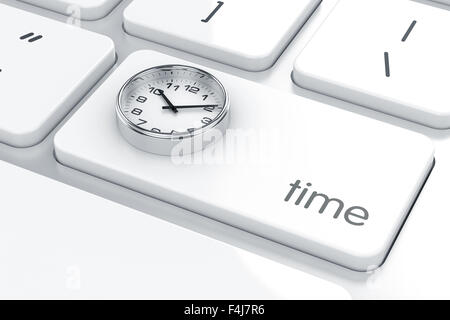 3d illustration of clock on the computer keyboard. Time concept Stock Photo