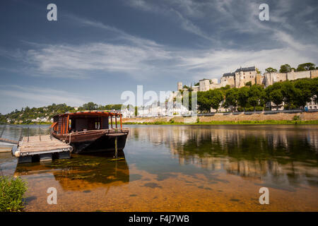 Looking across the River Vienne towards the town and castle of Chinon, Indre et Loire, France, Europe Stock Photo