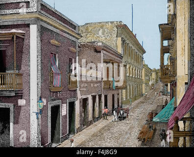 Puerto Rico. San Juan. Palace quartermaster. Engraving by L. Urgelles 'La Ilustracion Espanola y Americana', 1890. Colored. Stock Photo