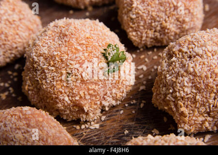 Close-up of hand made meatballs ready to be cooked. Stock Photo