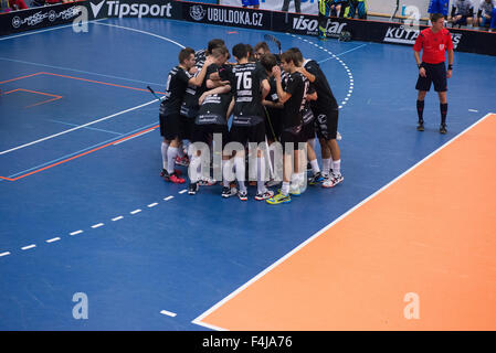 Floorball men match in the hall Stock Photo