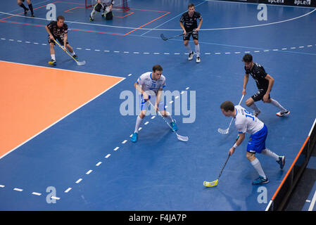 Floorball men match in the hall Stock Photo