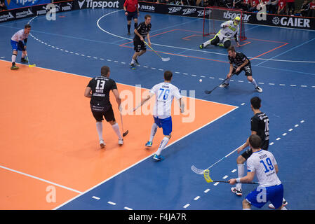 Floorball men match in the hall Stock Photo