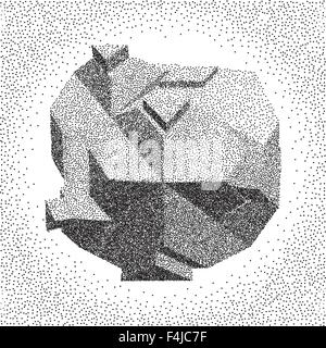 Abstract 3D shape. Halftone style Stock Vector