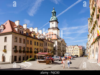 The Seven Houses with 18th century Townhall in Plac Ratuszowy or Town Hall Square Jelenia Gora (Hirschberg) Lower Silesia Poland Stock Photo
