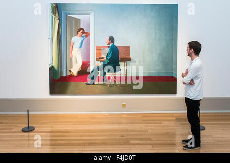 London, UK. 19th Oct, 2015. David Hockney's portrait 'George Lawson and Wayne Sleep 1972-5' goes on display for the first time in the UK today. It is in a new free display of the artist's double portraits at the Tate Britain. Credit:  Guy Bell/Alamy Live News Stock Photo