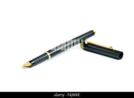 Elegance golden ink fountain pen isolated on white Stock Photo