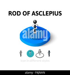 Rod of Asclepius icon in different style Stock Vector
