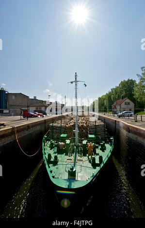 Ship carrying timber Stock Photo