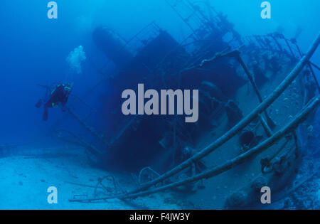Shipwreck and diver Stock Photo