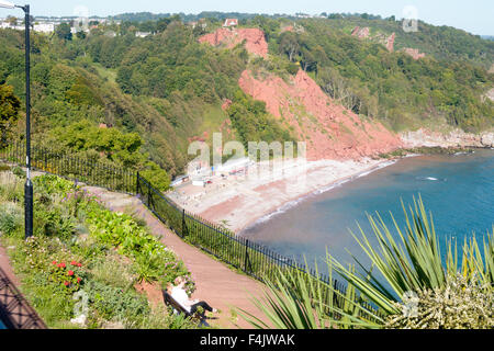 Oddicombe beach viewed from cliffs in Babbacombe on stunning late summers day Torquay, Devon, England Stock Photo