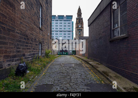View looking along Douglas Lane towards St. Vincent Street Church, Glasgow city centre, Scotland, UK Stock Photo