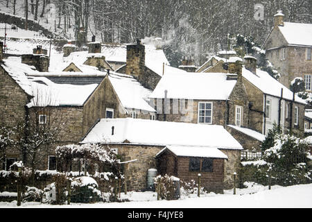 Castleton in the Hope Valley, Peak District National park, in snow Stock Photo