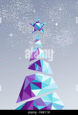 Merry christmas and happy new year holiday pine tree with star in low poly abstract triangle style. Ideal for greeting card Stock Vector