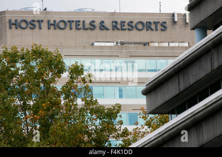 A logo sign outside of the headquarters of Host Hotels & Resorts in ...