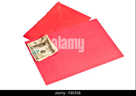 Crumpled Hundred Dollar Bill Inside Blank Red Greeting Card Stock Photo