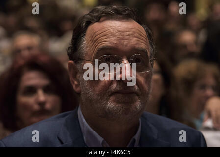Oct. 19, 2015 - PANAGIOTIS LAFAZANIS, leader of Popular Unity addresses party's supporters. Popular Unity, a leftist party formed by SYRIZA dissidents staged it's first public gathering. © Nikolas Georgiou/ZUMA Wire/Alamy Live News Stock Photo