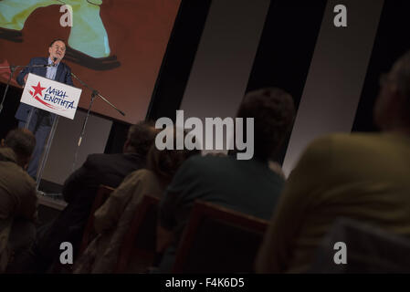 Oct. 19, 2015 - PANAGIOTIS LAFAZANIS, leader of Popular Unity addresses party's supporters. Popular Unity, a leftist party formed by SYRIZA dissidents staged it's first public gathering. © Nikolas Georgiou/ZUMA Wire/Alamy Live News Stock Photo