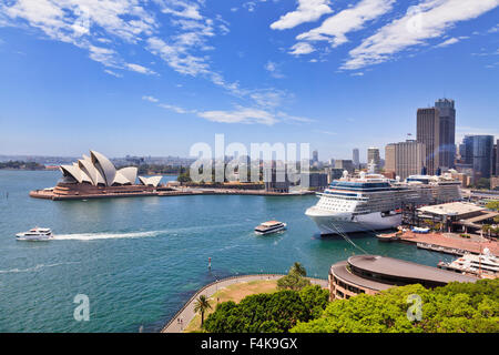 Australia Sydney CBD landmarks around Sydney Harbour view from Harbour Bridge lookout on a sunny summer day Stock Photo