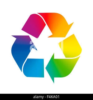 Recycling symbol, rainbow gradient colors. Illustration over white background. Stock Photo
