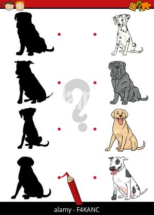 shadow task with cartoon purebred dogs coloring book page Stock Vector ...
